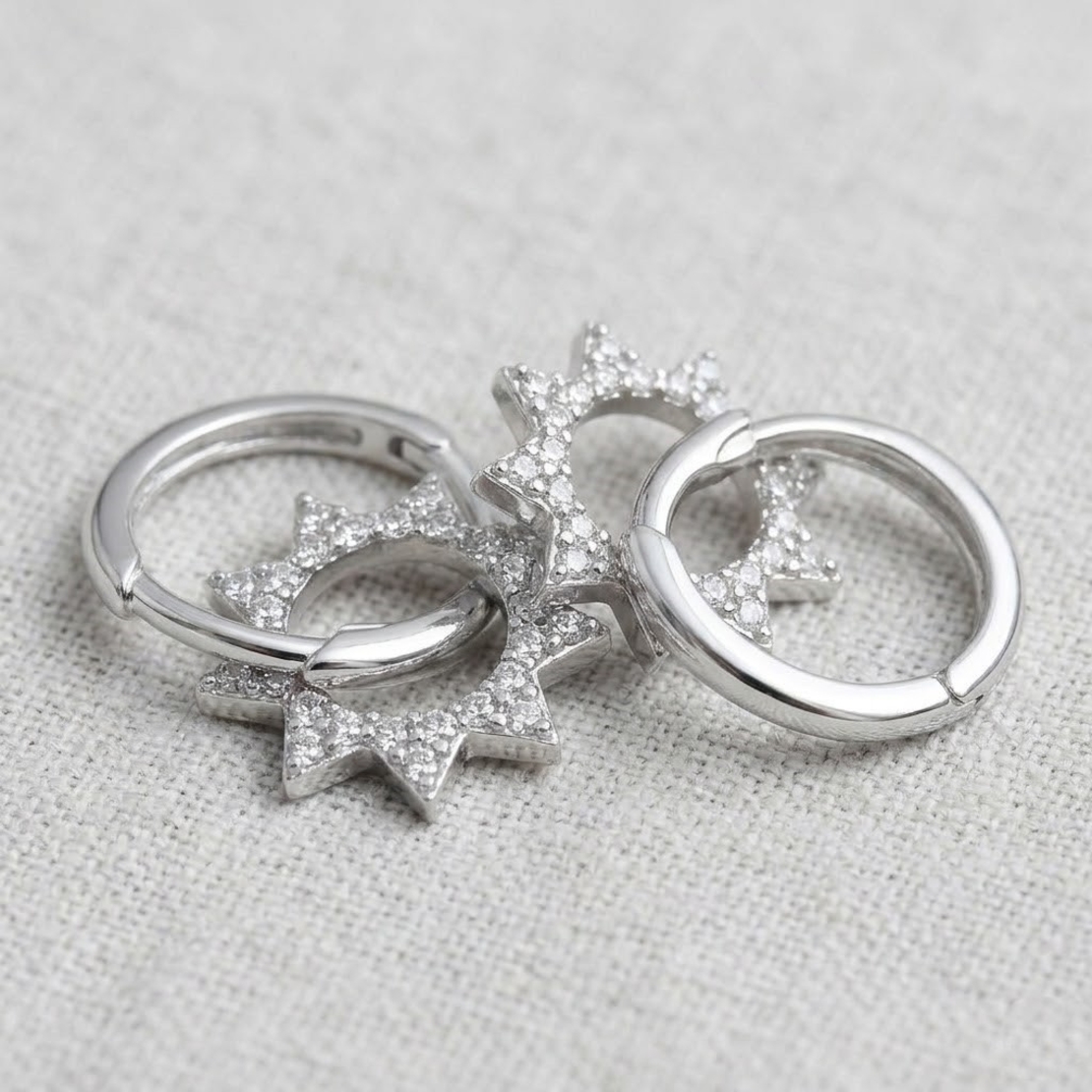 Cercei din Argint 925, Jolie Silver, pentru Dama, Model Soare cu Cristale, 2.55 g, Design Elegant si Romantic, Argintiu