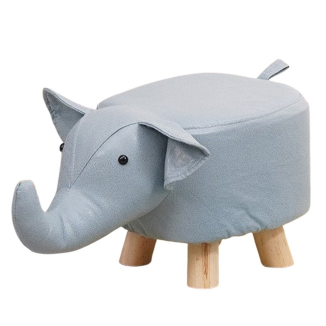 Taburet pentru Copii, Vafy, Scaun Tip Taburet, Model Elefant, din Lemn Masiv, Scaun pentru Copii, 30 x 25 x 25 cm, Albastru deschis