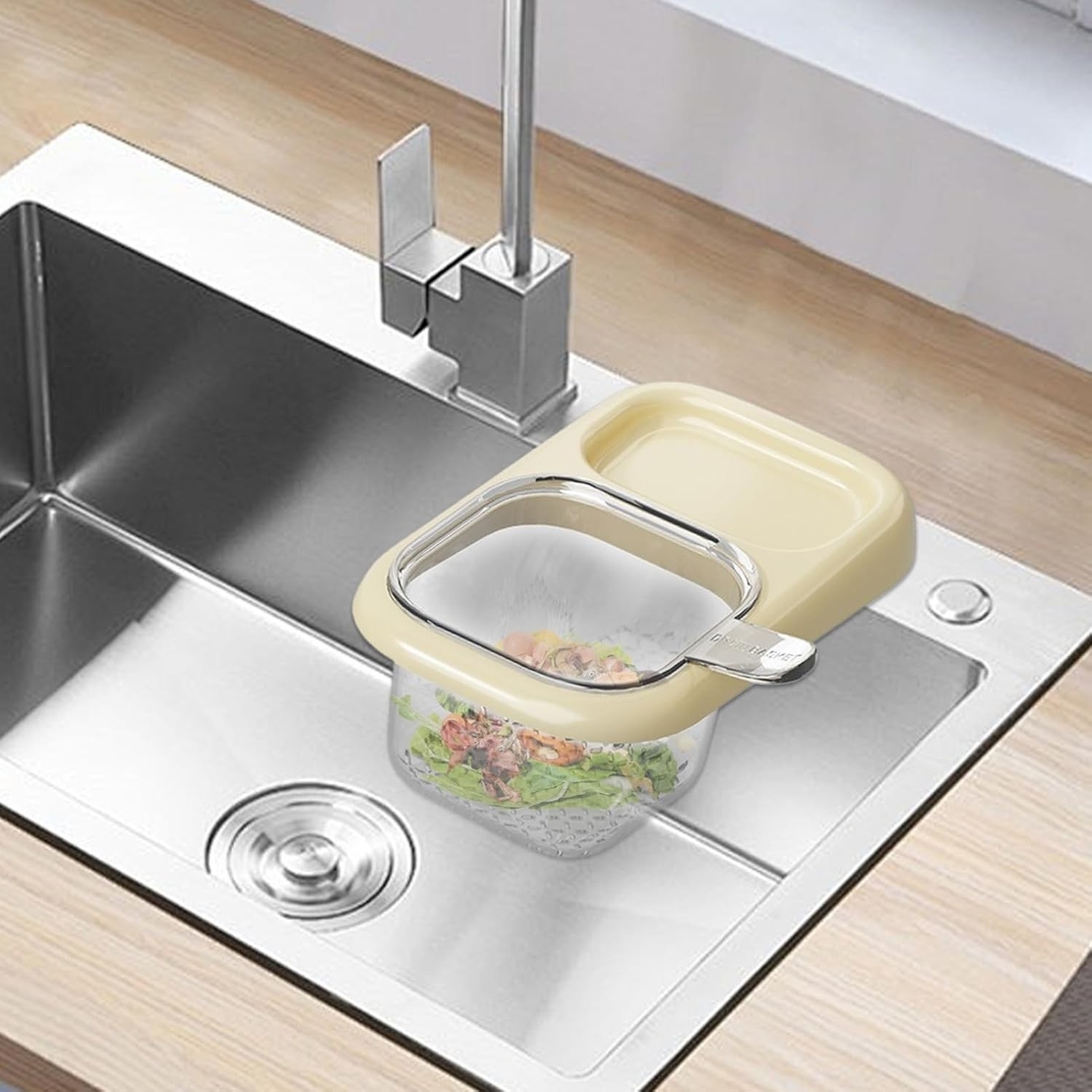 Cos de Scurgere pentru Chiuveta, Vafy, din ABS, cu Maner si Ventuza, Multifunctional, 22 x 13 x 8.5 cm, Crem
