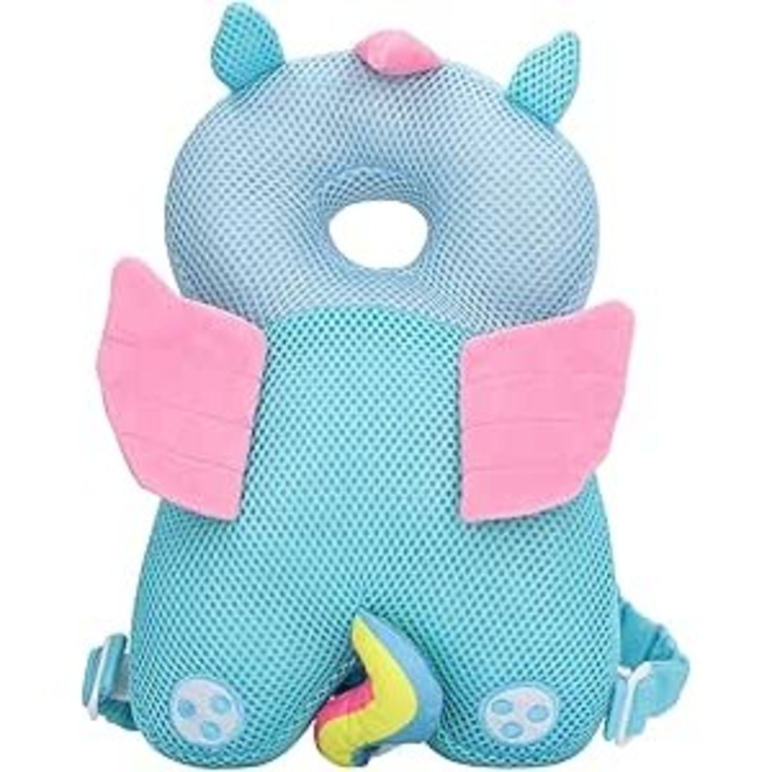 Perna tip Rucsac pentru Protectia Capului, Vafy, Tetiera tip Unicorn, pentru Bebelusi, Design tip Plasa, 33x6x19 cm, 180 g, Albastru
