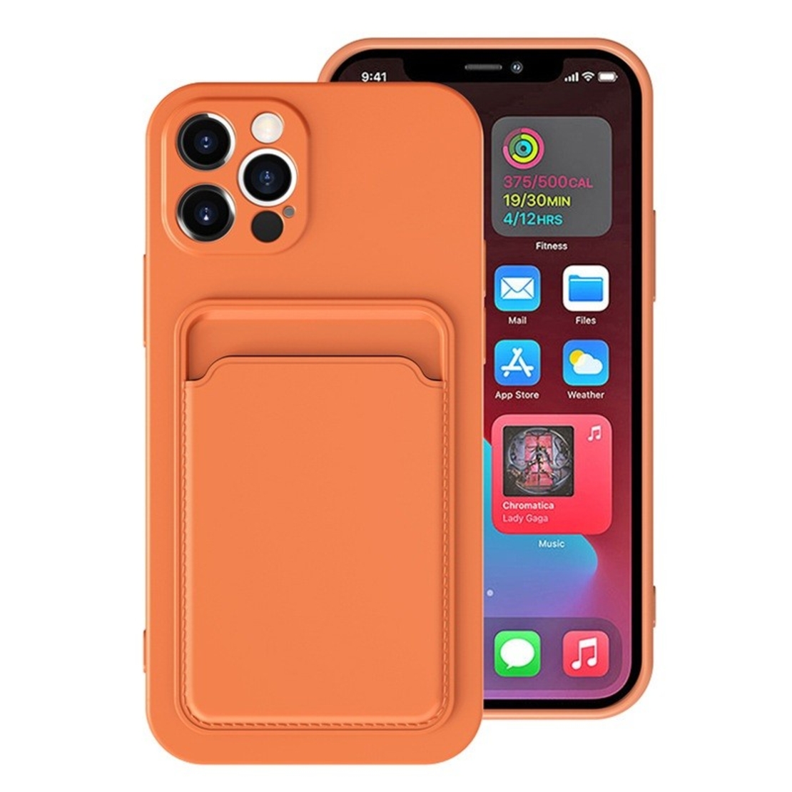 Husa protectie Vafy cu suport card compatibila cu Apple iPhone 12 Mini Portocaliu