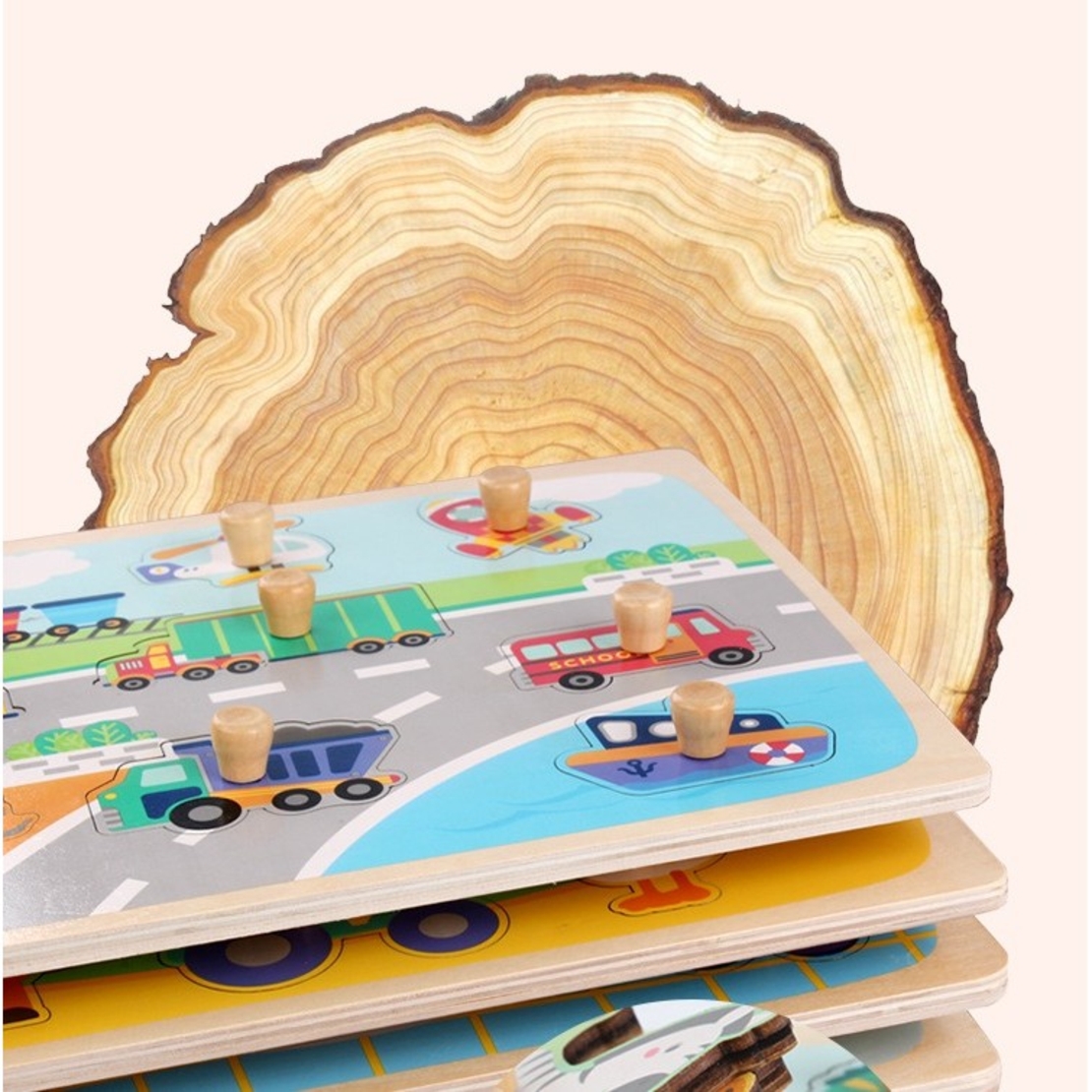 Puzzle Montessori din Lemn pentru Copii, Flippy, 3D, 0-3 Ani, Model Fructe, Educativ, Intuitiv, Creativ, 9 Piese, 30x22.5x0.8 cm, Multicolor