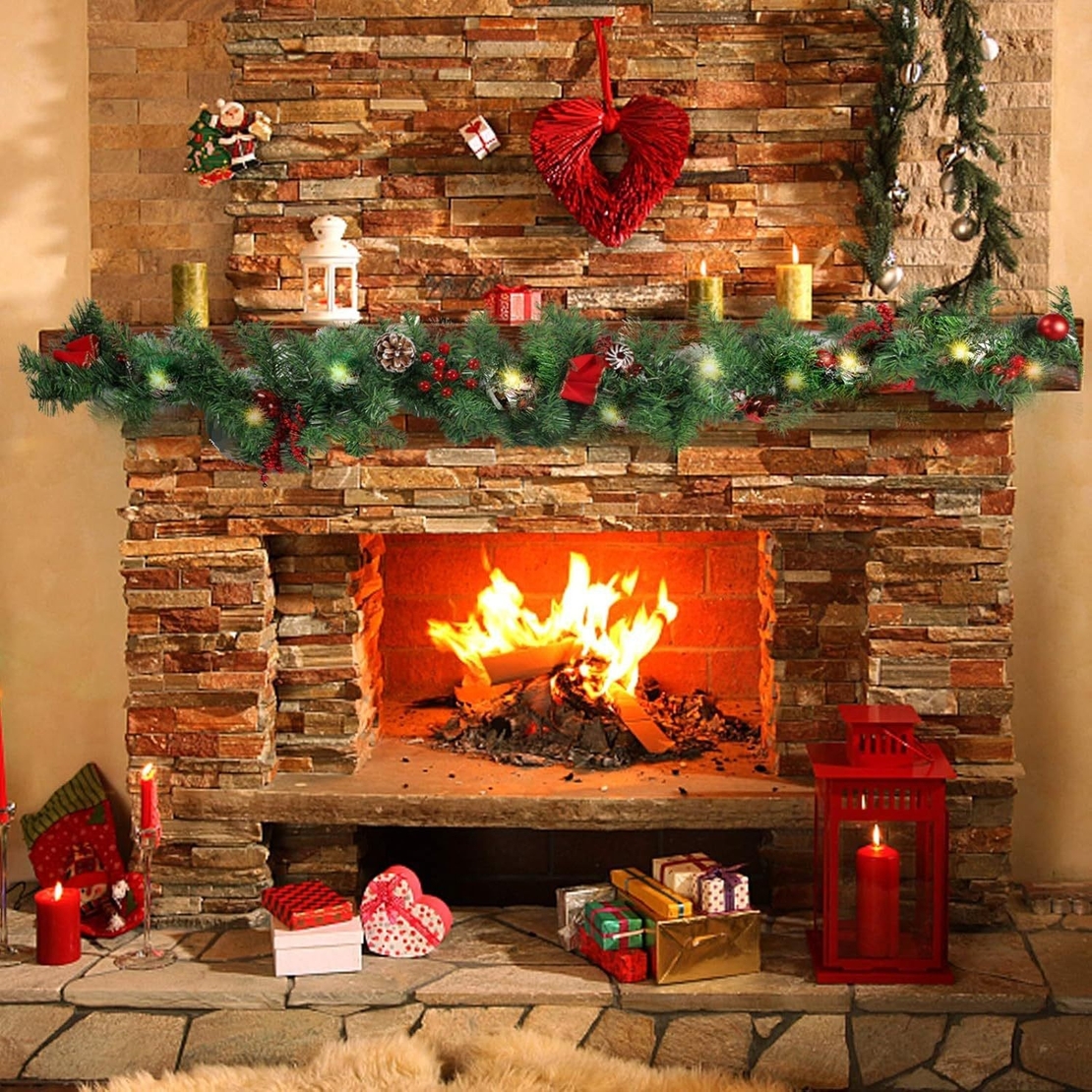 Ghirlanda de Craciun, Flippy, din Brad Artificial cu Decoratiuni, cu Baterii, 50 LED-uri, 270 cm, Verde