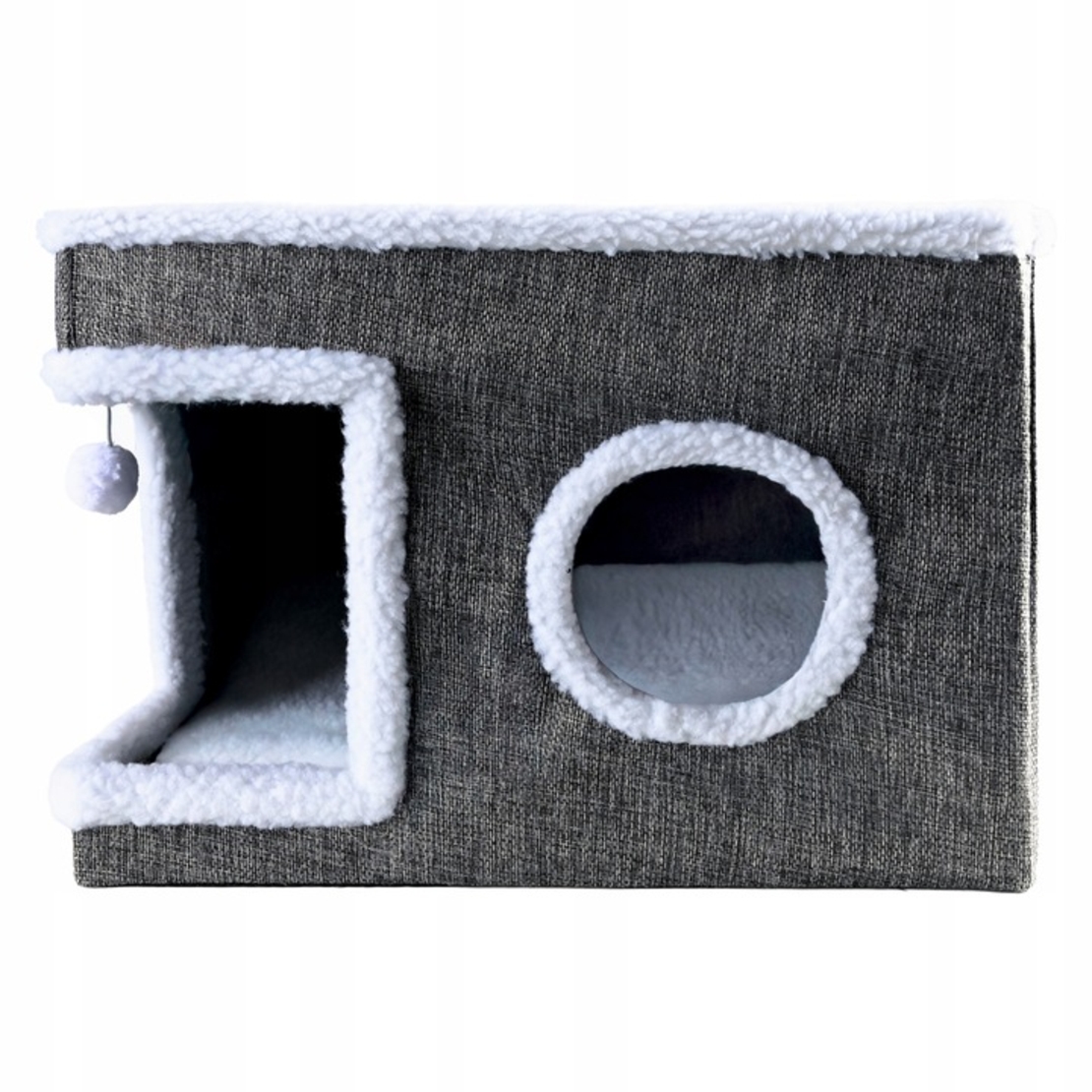 Ansamblu de zgariat pentru pisici cu casuta si pat superior, cu jucarie, 42x42x30 cm