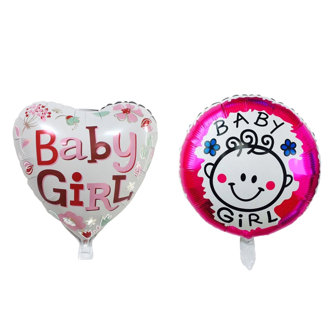 Set 2 Baloane din Folie Metalizata, Vafy, Figurine Inima si Cerc, Tema Botez Fetita, 45 cm, Ambalaj Individual, Pai Inclus, Umflare cu Aer sau