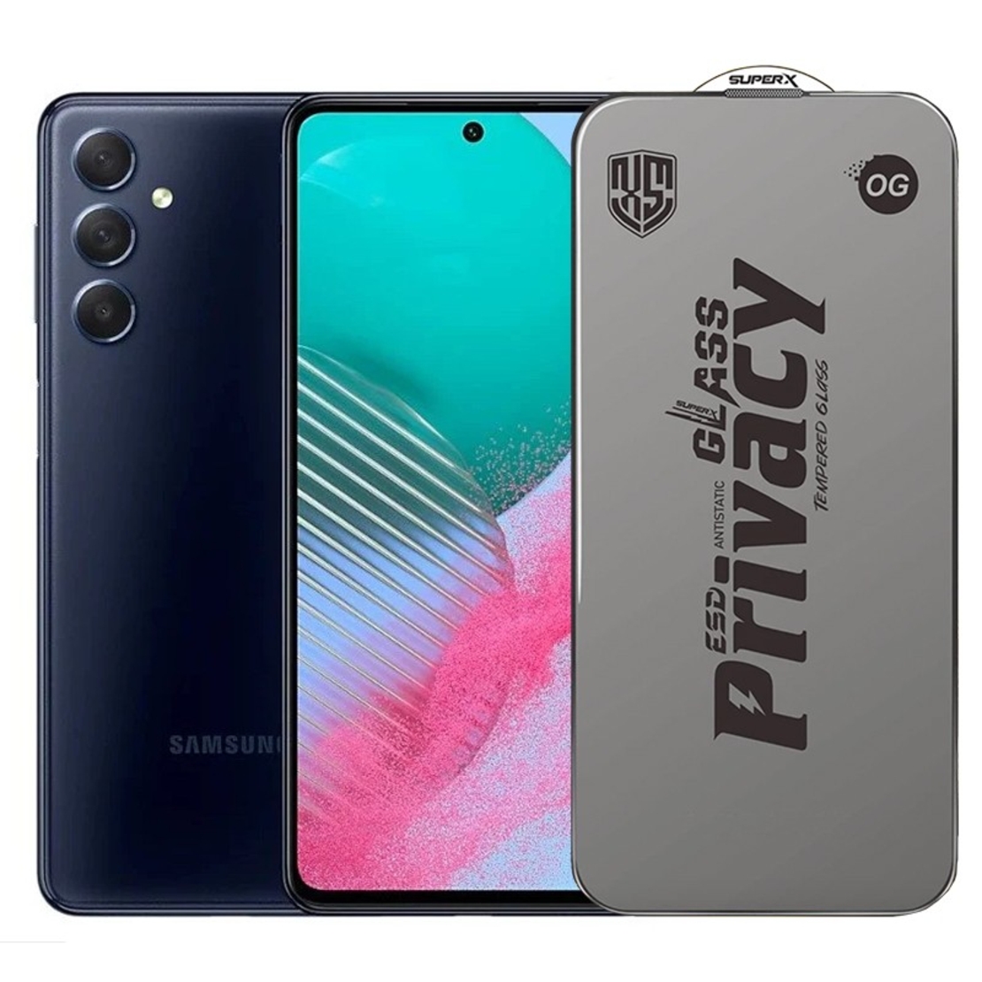 Folie de Protectie pentru Samsung Galaxy M54, Vafy, Sticla Securizata ESD Antistatica, Super-X Privacy OG, Margini Negre, 0.30 mm, Transparent Inchis