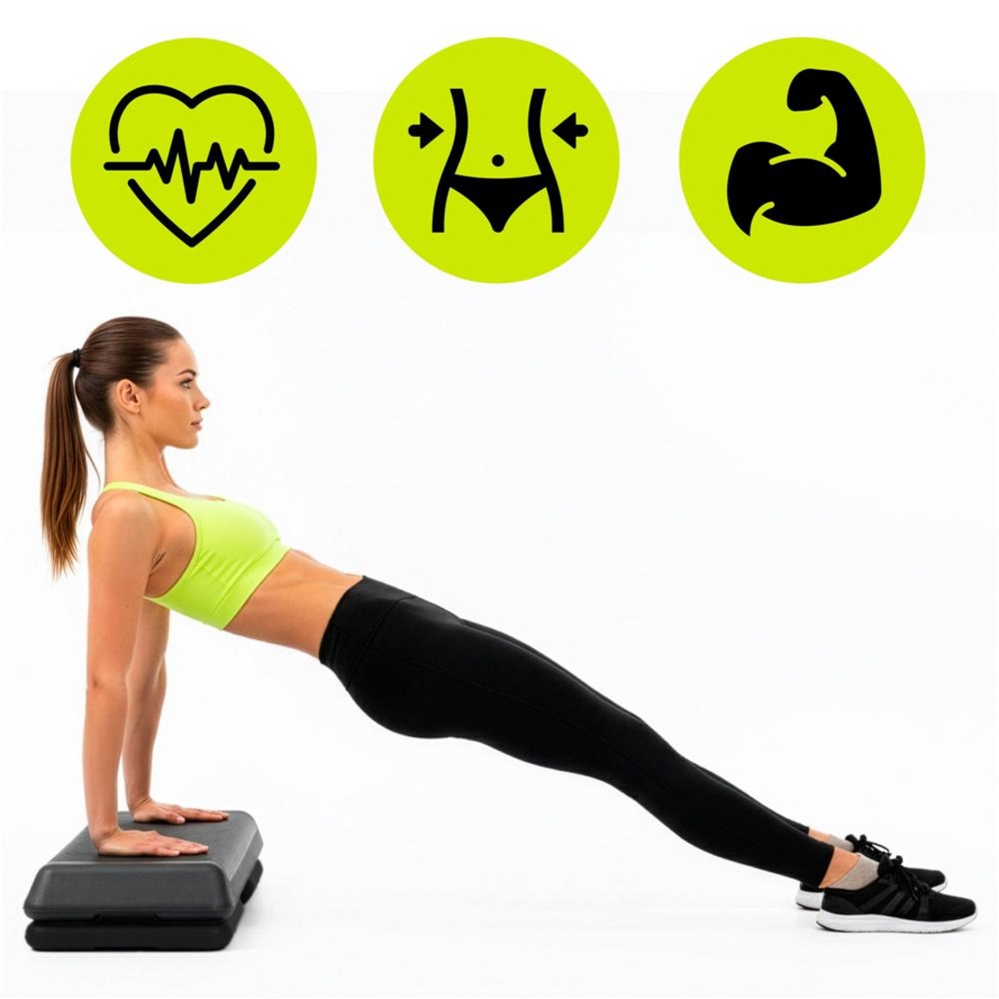 Stepper aerobic fitness profesional, reglabil 3 niveluri, PP, maxim 350 kg, 108x29x20 cm, negru gri
