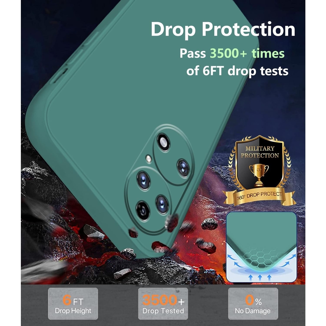 Husa de Protectie, Vafy, pentru Huawei P60 Pro, Liquid Silicone, cu Microfibra pe Interior, Protectie Antisoc, Compatibil Incarcare Wireless, Verde