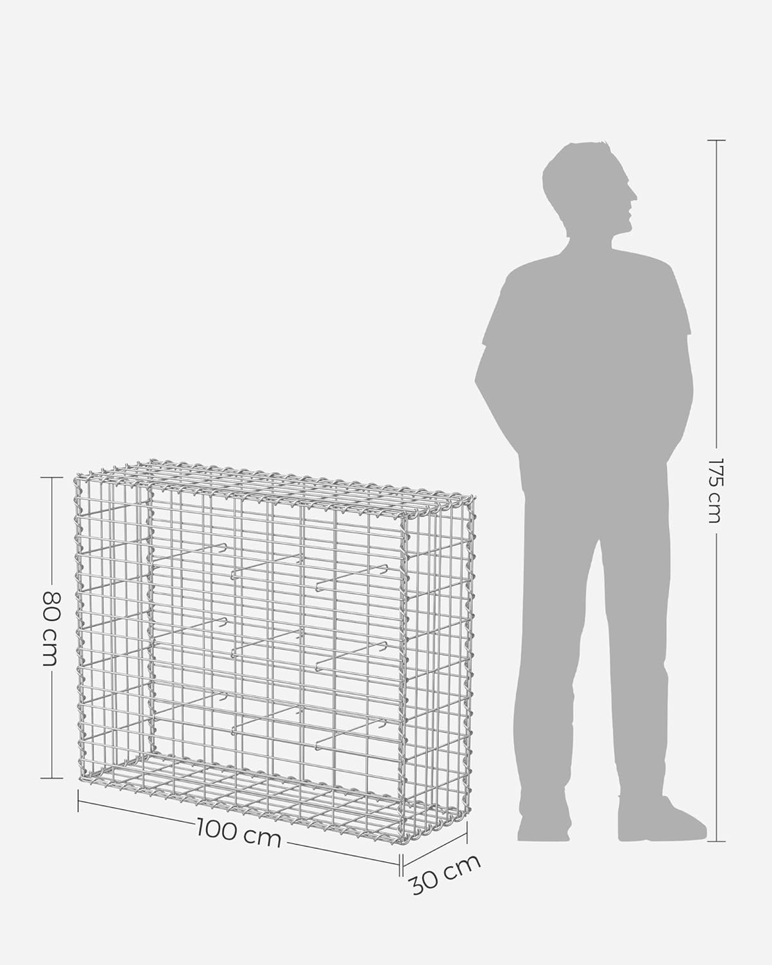 SONGMICS Cos de gabioane pentru pietre, otel galvanizat, 100x80x30cm, argintiu