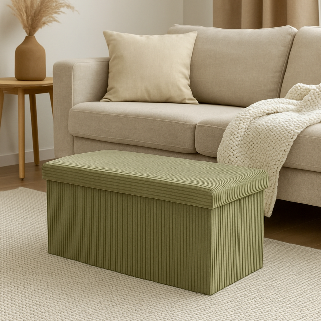 Taburet dublu pliabil Atmosphera Arum din material tip catifea raiat, 76x38x38 cm, verde kaki