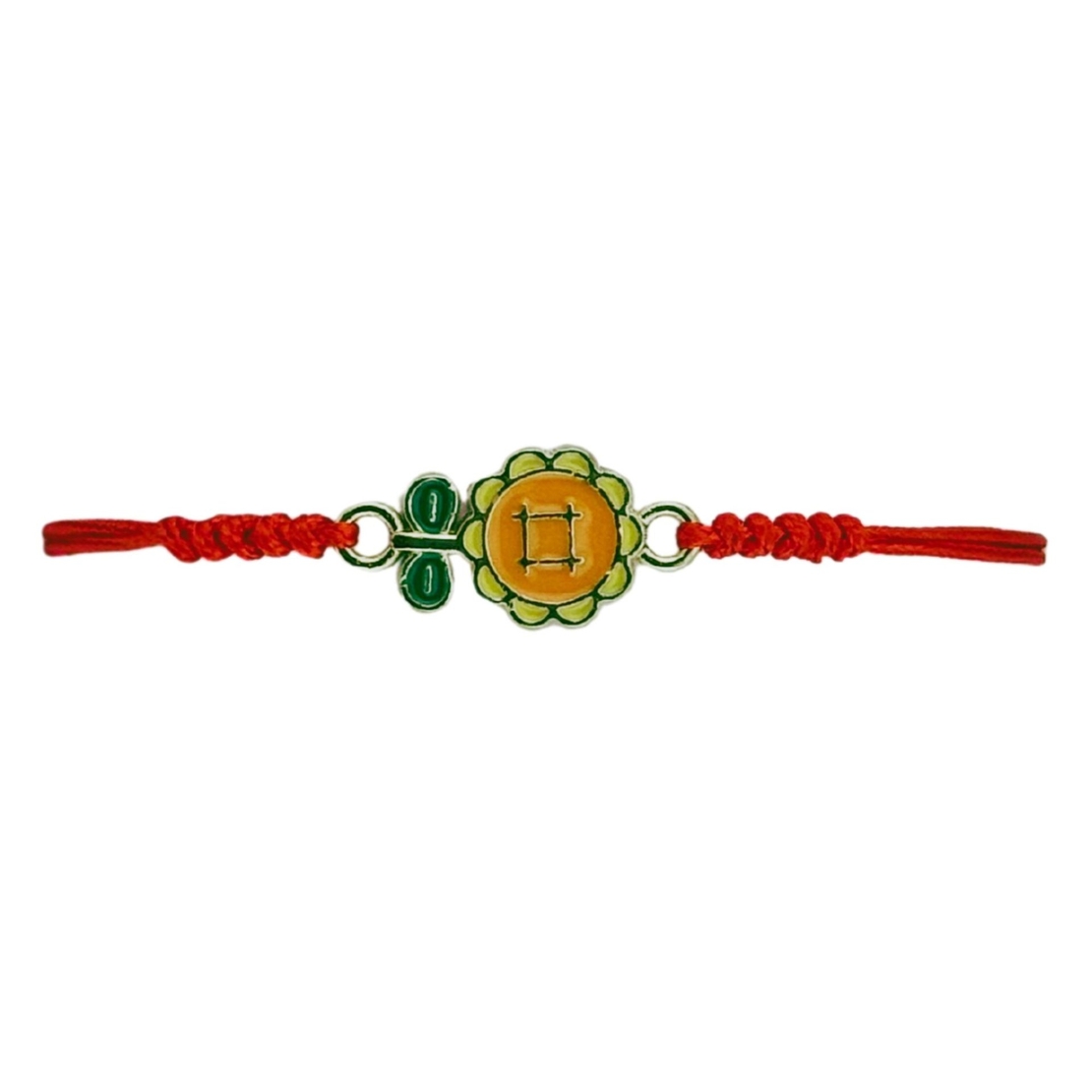 Martisor Bratara pentru Dama si Copii, Jolie, Model Floare cu Nasturel, Set 12 bucati, Pandantiv Emailat, Snur Reglabil, Portocaliu/Verde
