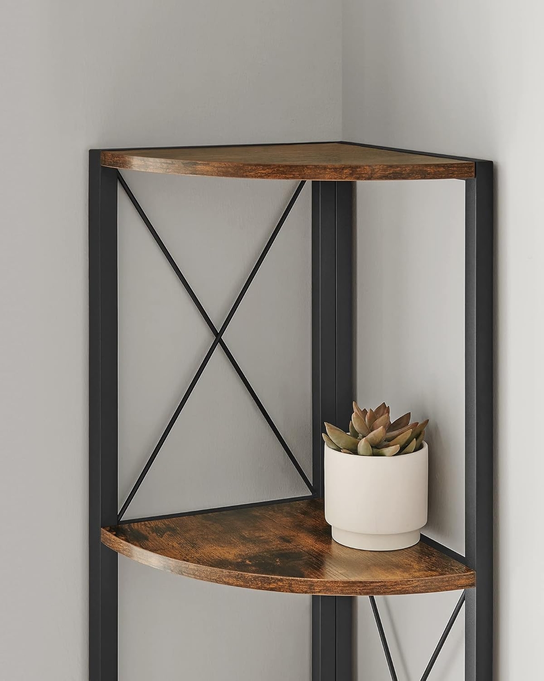 VASAGLE Biblioteca de colt cu 5 etaje, cadru metalic, stil industrial, 30x30x160 cm, maro rustic