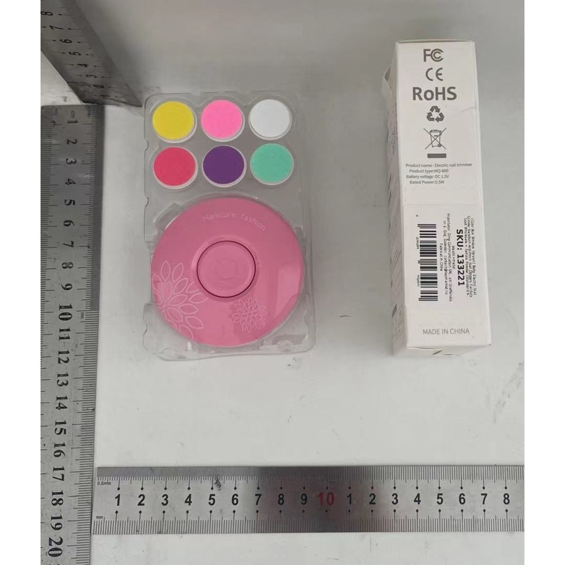 Set Pila Electrica cu Baterie, Flippy, pentru Copii si Bebelusi, din ABS, 6 Accesorii, Model cu Flori, 6.5 x 1.8 cm, Roz