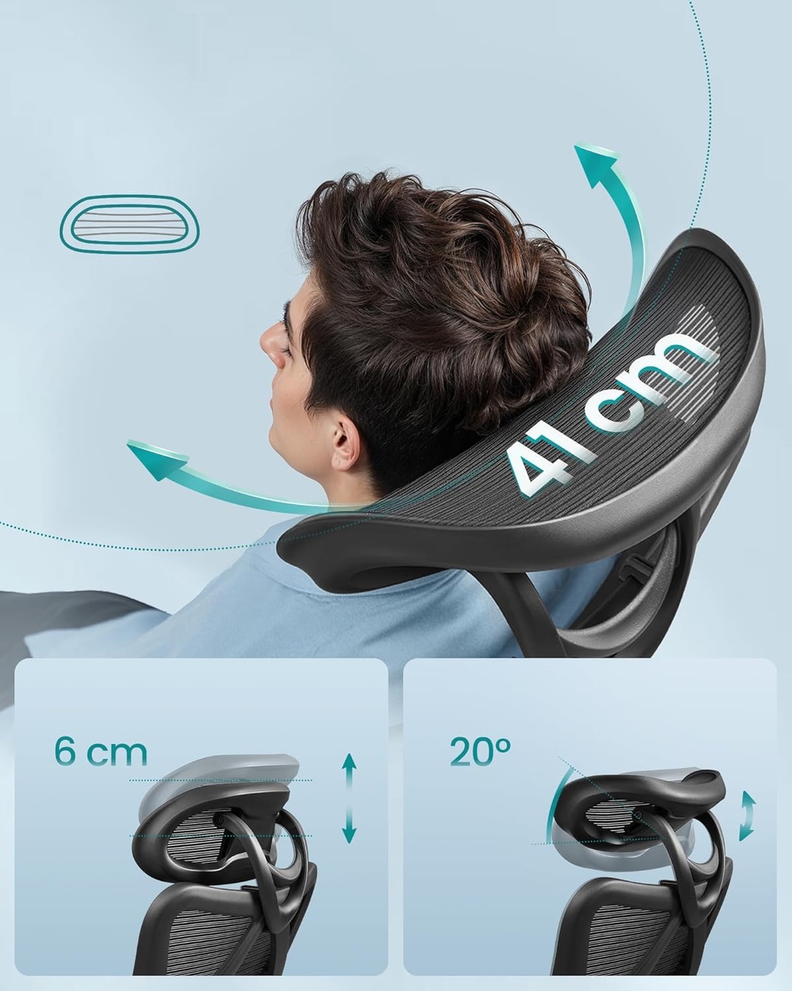 SONGMICS Scaun de birou ergonomic reglabil cu suport lombar si tetiera, maxim 120 kg, 70x70x125 cm, negru
