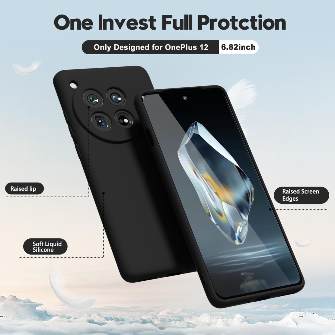 Husa de Protectie, Vafy, pentru OnePlus 12 5G, Liquid Silicone, cu Microfibra pe Interior, Protectie Antisoc, Compatibil Incarcare Wireless, Negru