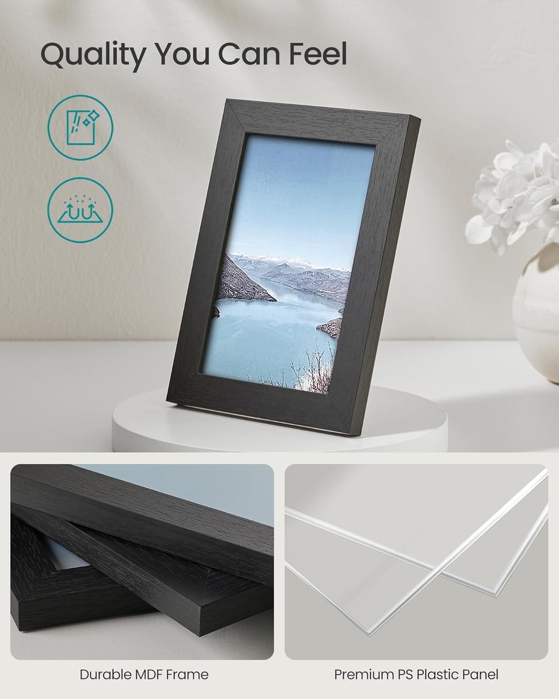 SONGMICS set rame foto 10 buc, 28x24 / 21x16 / 18x13 cm, negru, montaj perete sau birou, MDF si plastic