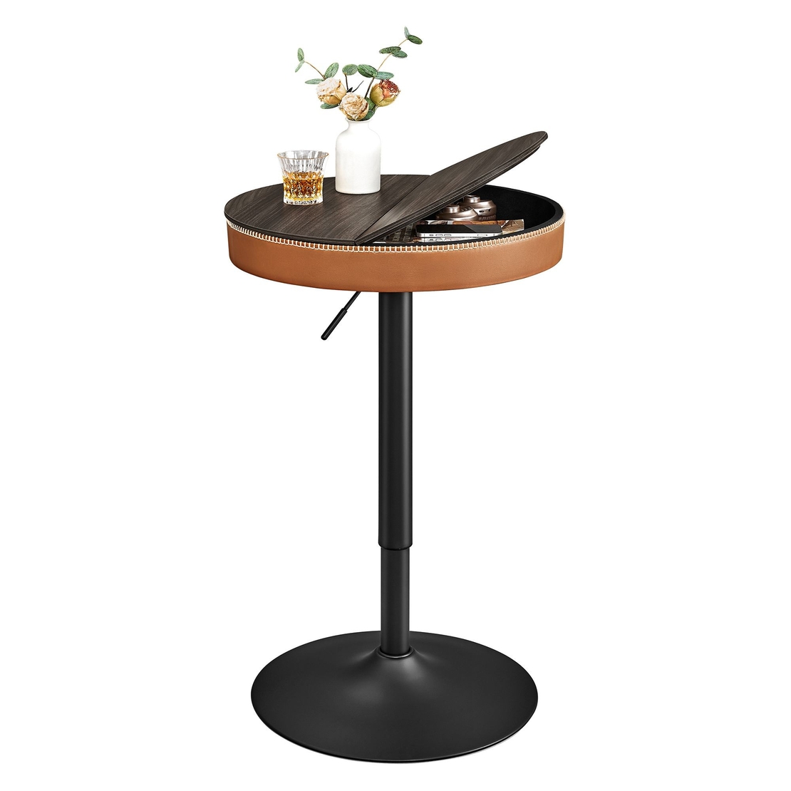 VASAGLE Masa de bar maro caramel, 59x59x(83-105) cm – inaltime reglabila, compartiment de depozitare