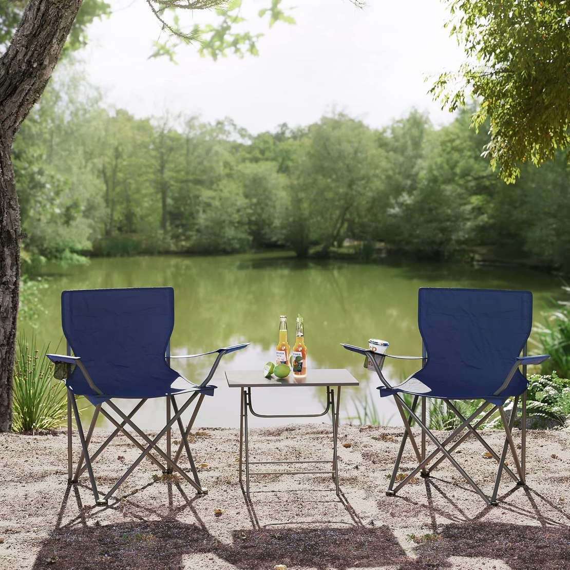 SONGMICS Set 2 scaune pliabile camping cu suport bauturi, husa transport, 52x84x81 cm, 120 kg, albastru