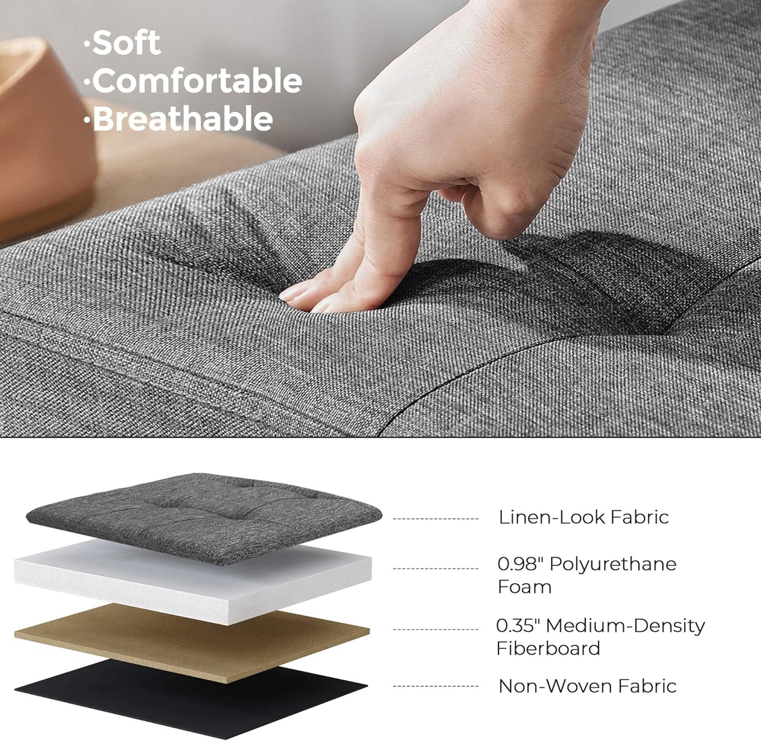 SONGMICS Taburet pliabil cu sezut moale, spatiu de depozitare 131litri, maxim 300kg, 110x38x38cm, gri inchis