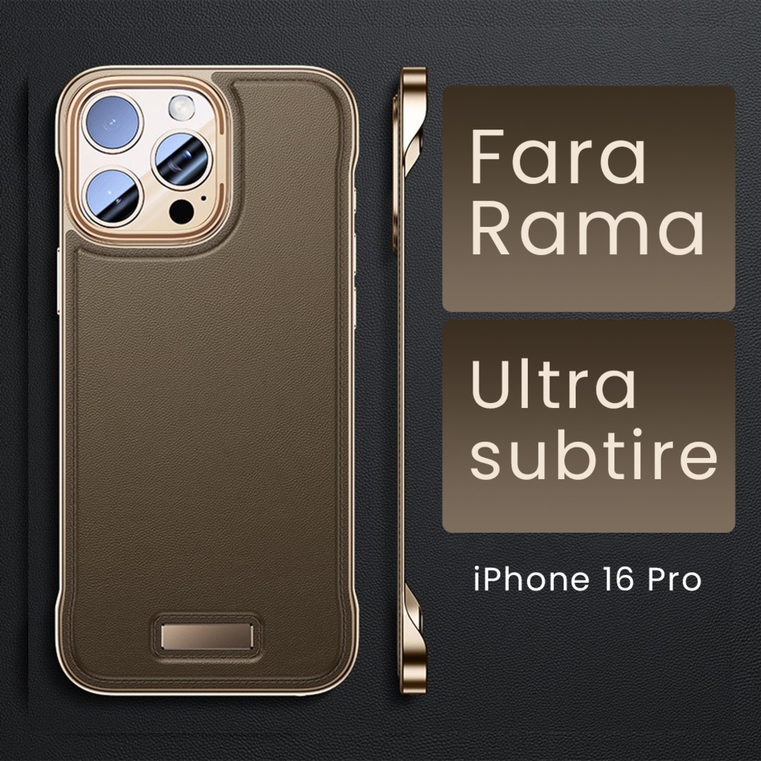 Husa pentru iPhone 16 Pro, husa de protectie pentru telefon, Vafy, Design Modern fara margini, din Piele PU, Subtire, Desert Gold