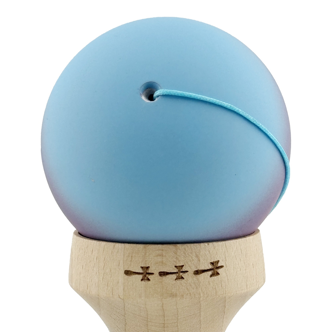 Kendama X Originala, Profesionala, Flippy, Cupe Mari KING SIZE V3, Rubber Grip, Gaura in Baza, Rulment Metalic, din lemn 18 cm, Ata 62/65 cm, Gradient Albastru deschis/Mov/Roz