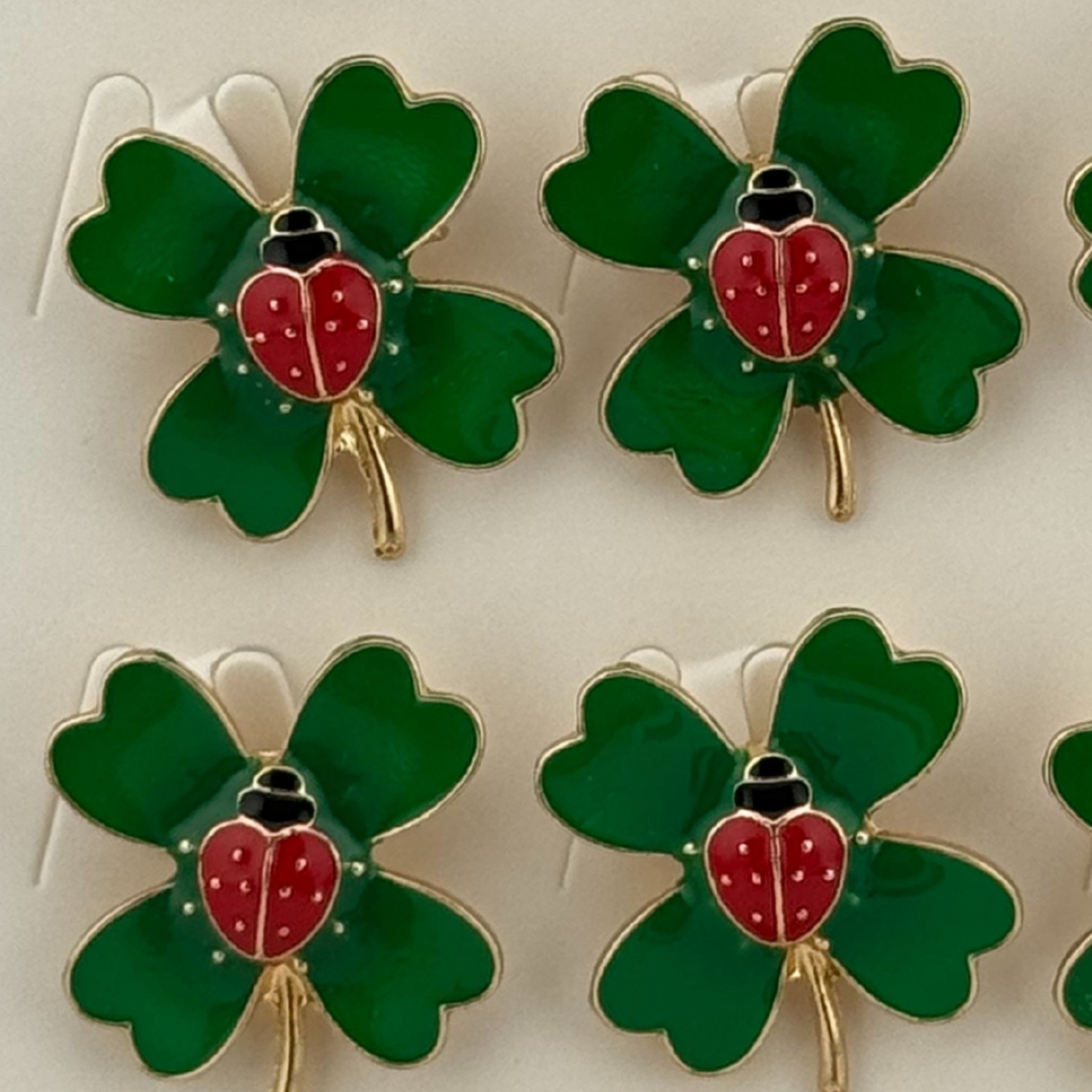 Set 12 Brose Martisor Primavara, Jolie, Model Buburza pe Trifoi, Verde