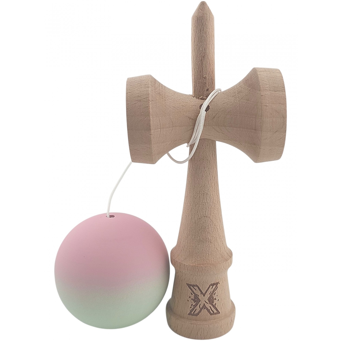 Kendama X Originala, Profesionala, Flippy, din Lemn, Rubber Grip, 18 cm, Roz/Verde