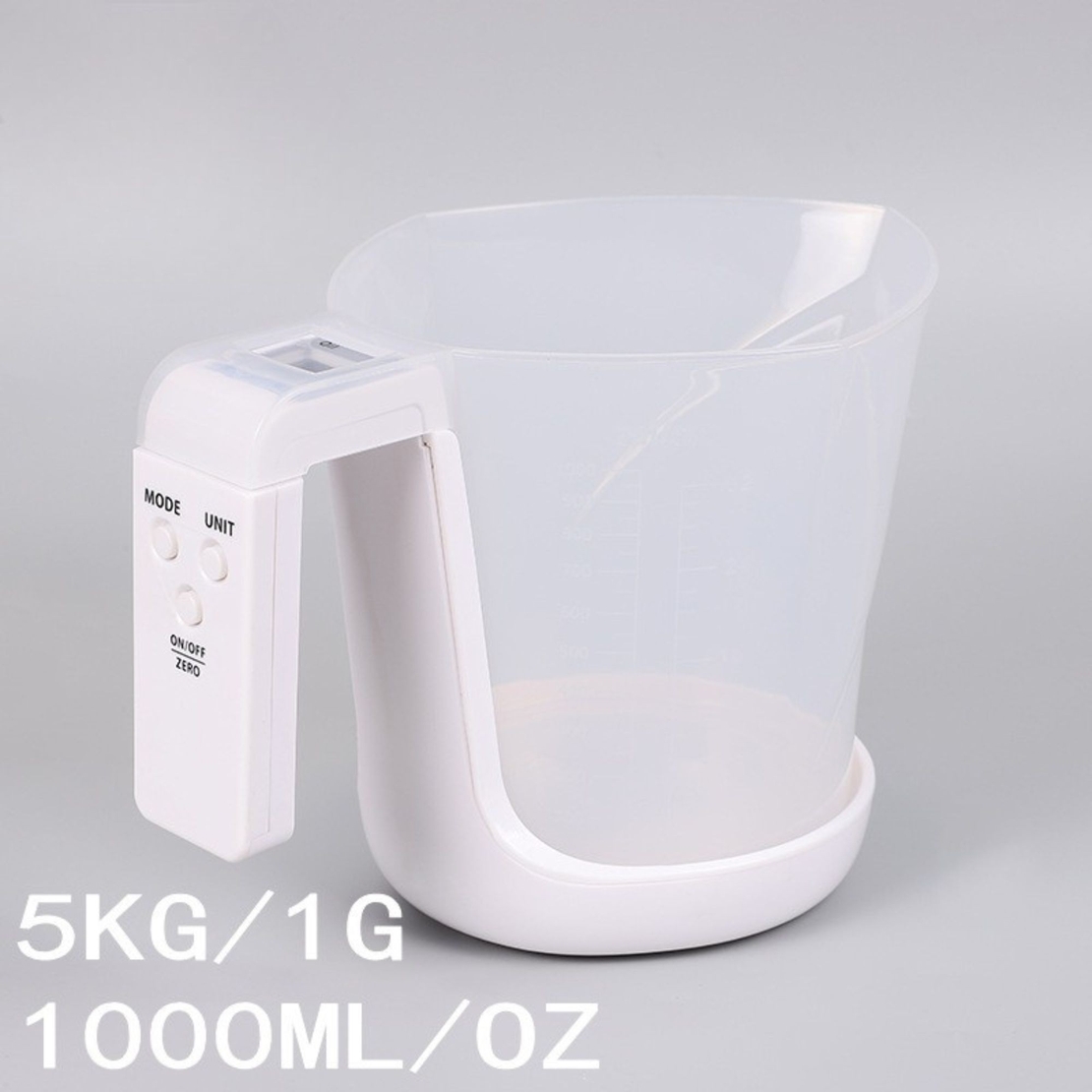 Cantar de Bucatarie 2 in 1, Vafy, Model Electronic, Tip Cana Gradata cu Masurare, pentru Lichide si Solide, Display Automat, 21.5 x 14.3 x 15 cm, Alb