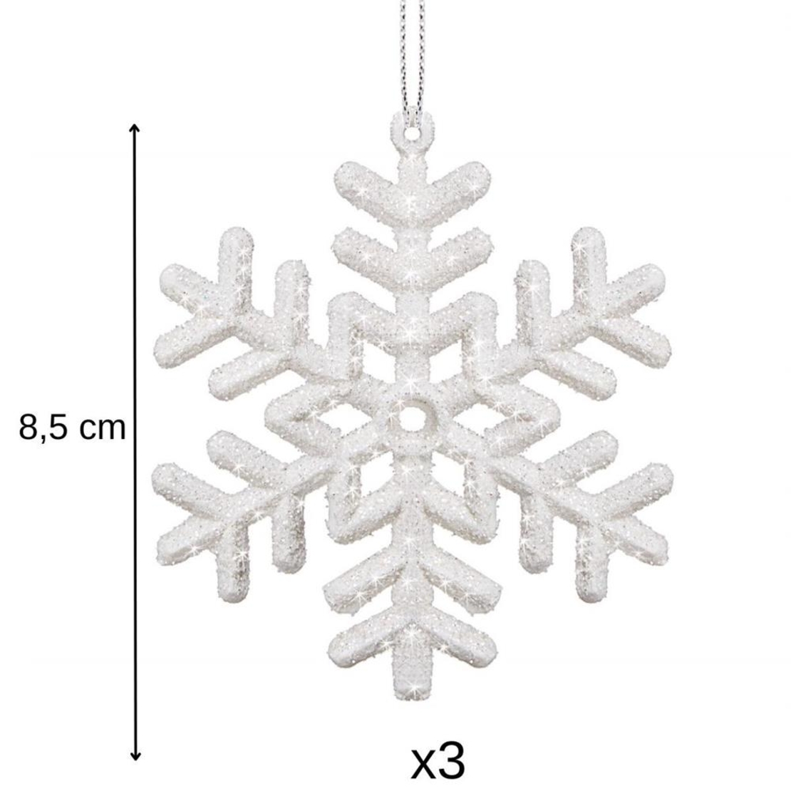 Decoratiune brad fulg de zapada, set 3 bucati, 8cm, alb