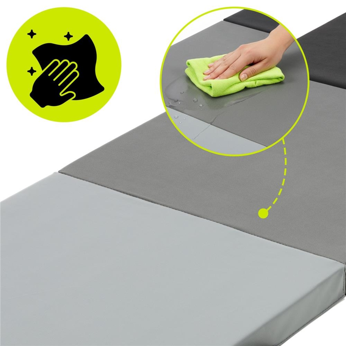 Saltea fitness pliabila 3 segmente, PVC si spuma EPE, 180x60x6 cm, negru si gri