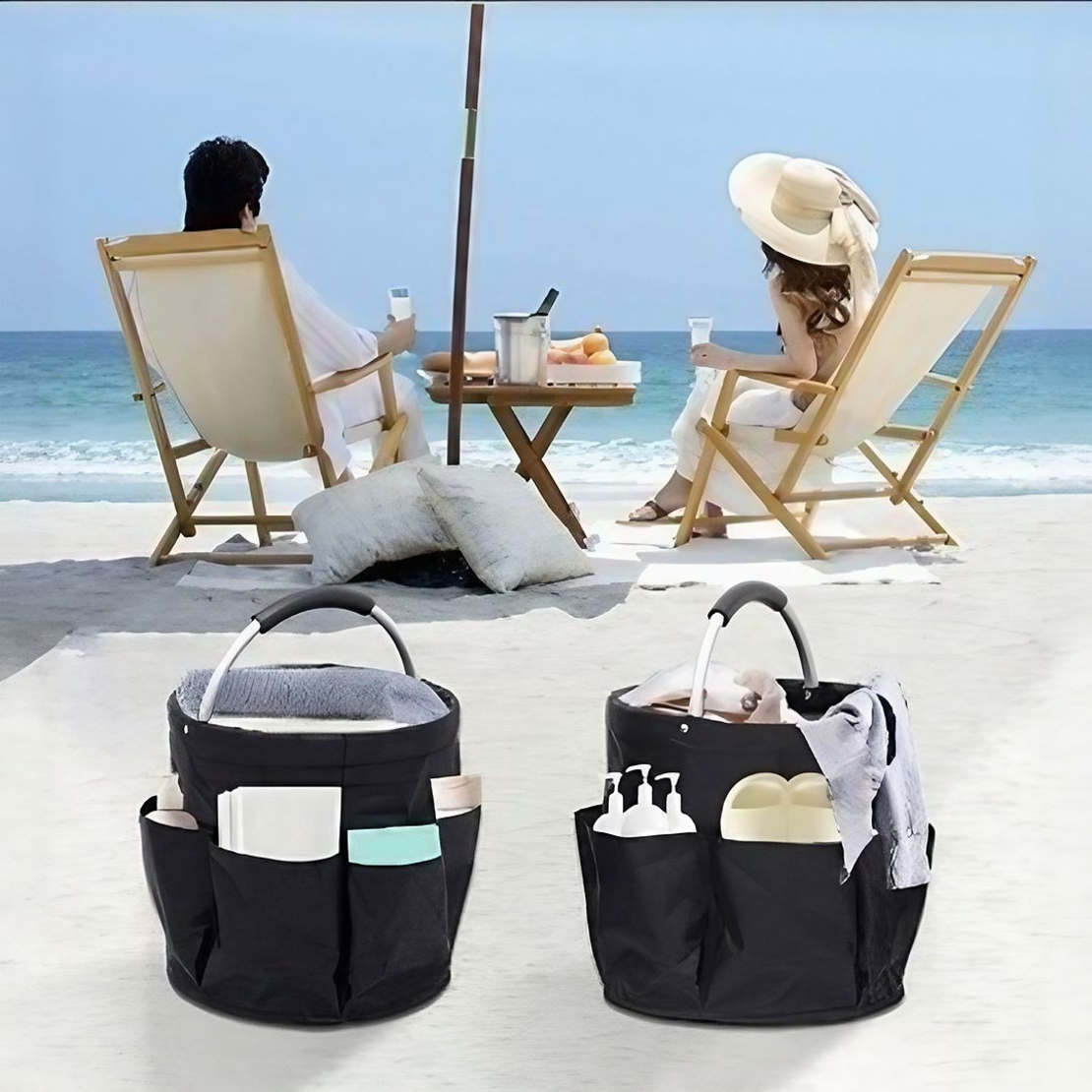 Geanta Cos pentru Scule de 17L, Vafy, Buzunare Exterioare, Cos de Picnic Portabil, Cos pentru Plaja, Cos pentru Curatenie, din Material Oxford 600 D, 28 x 28 x 28 cm, Negru
