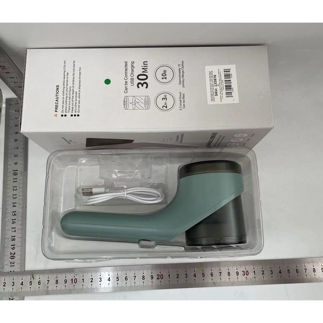 Aparat Scame si Par Haine, Vafy, Electric, USB inclus, Periuta Curatare, pentru Diferite Tesaturi, 3 Trepte, 20.5 x 8.8 x 7 cm, Verde