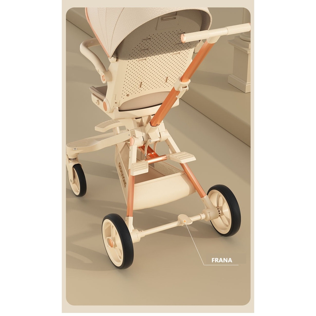 Carucior Sport Flippy 3in1, 6-36 Luni, Pliabil, Tavita pentru Masa, Pat de Dormit, Centura de Siguranta, Roti 360 Grade, Reversibil, Parasolar, Maner Reglabil, 64 x 35 x 100 cm, Panda, Crem