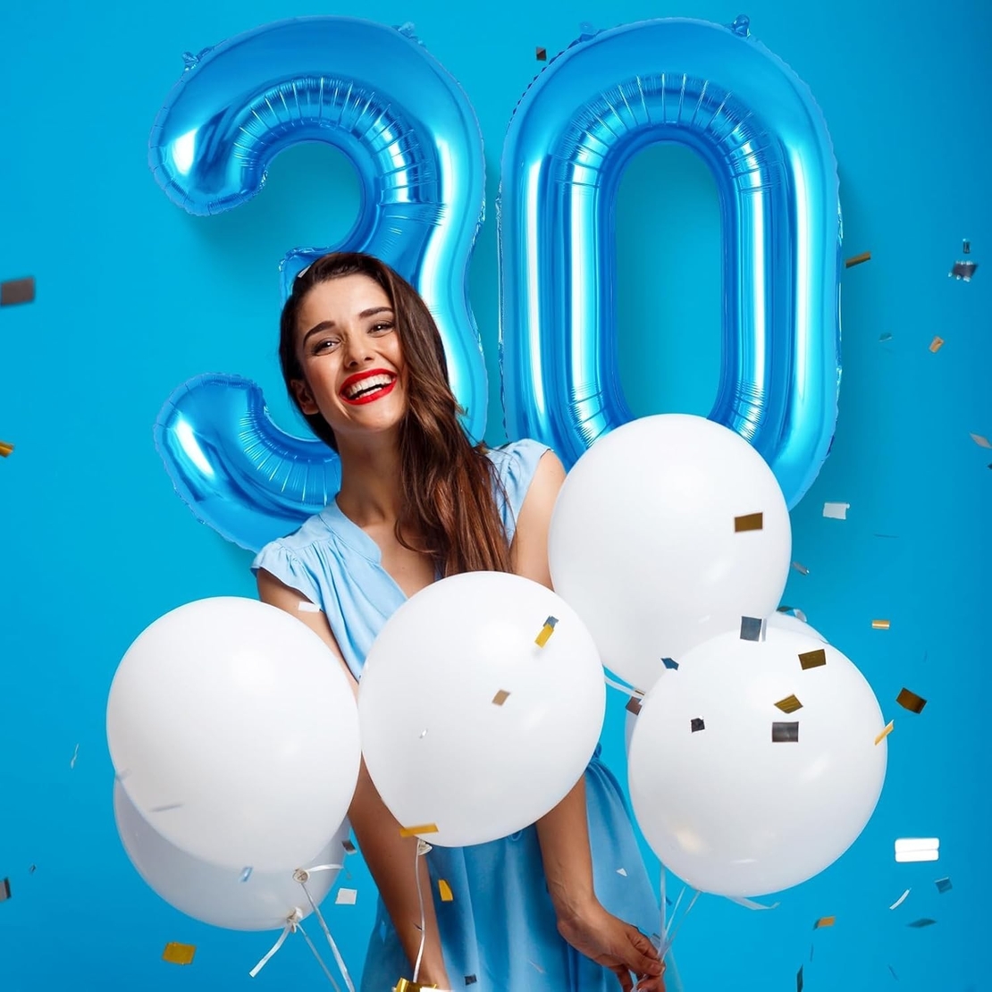 Balon din Folie Metalizata, Flippy, Figurina Cifra, Tema Aniversare 100 cm, Ambalaj Individual, Pai inclus, Umflare cu Aer sau Heliu, Albastru, Cifra 3