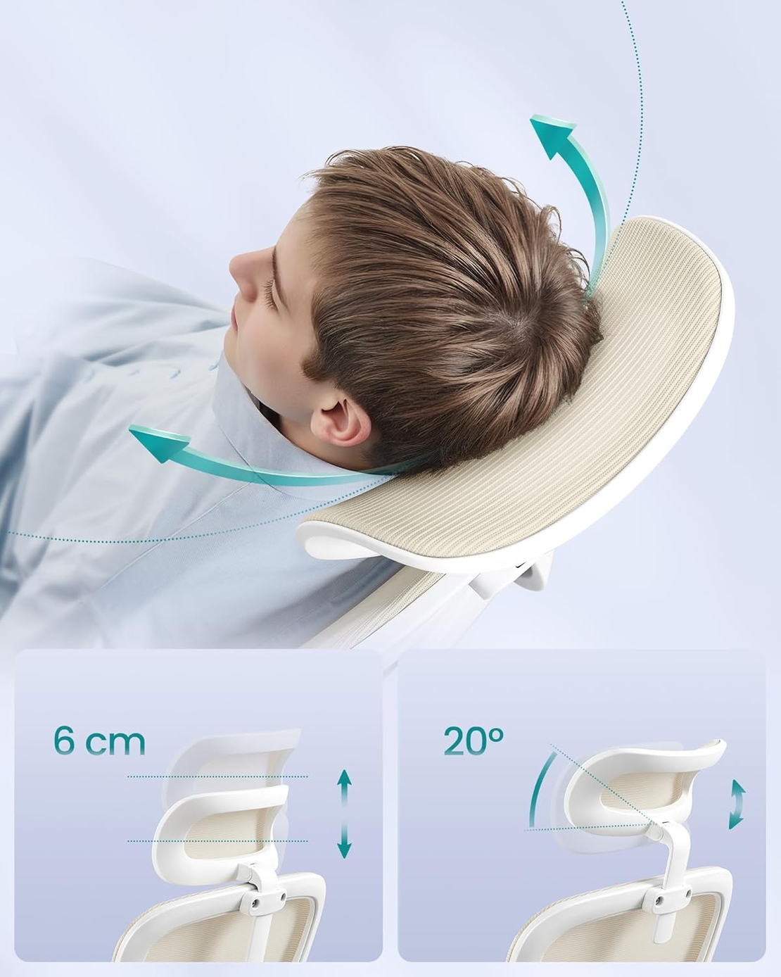 SONGMICS Scaun de birou ergonomic mesh, suport lombar dinamic, tetiera reglabila, brate rabatabile, 70x70x135 cm, bej