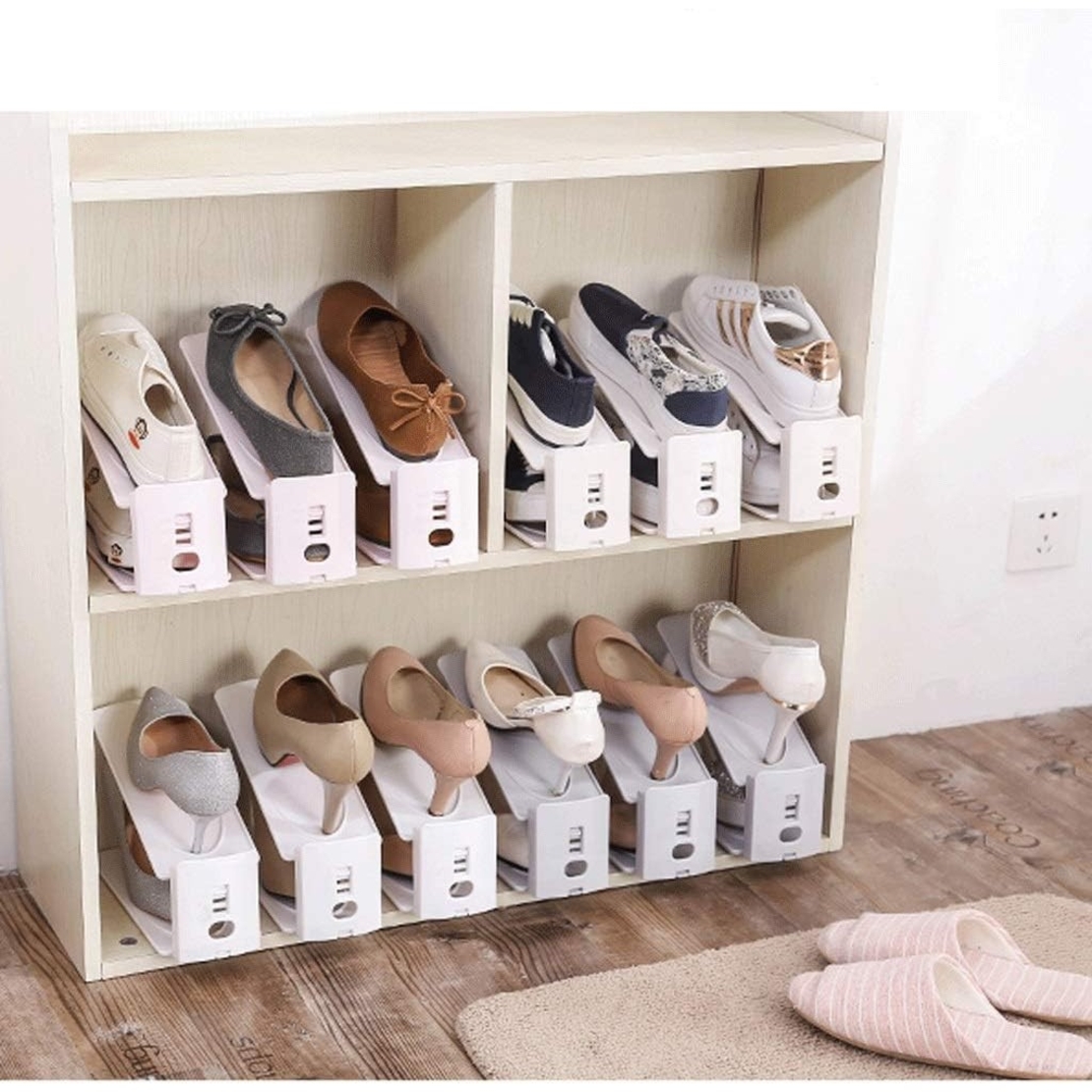 Suport pentru Pantofi, Flippy, din Plastic, Reglabil, 2 Niveluri, 27 x 10 x 20 cm, Alb