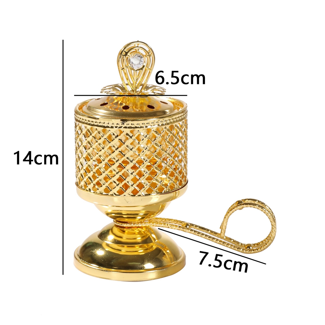 Arzator de Tamaie cu Carbune, Flippy, Metal Auriu, Stil Orientul Mijlociu, Portabil, cu Capac Anti Cenusa, 14 x 6.5 cm, Auriu