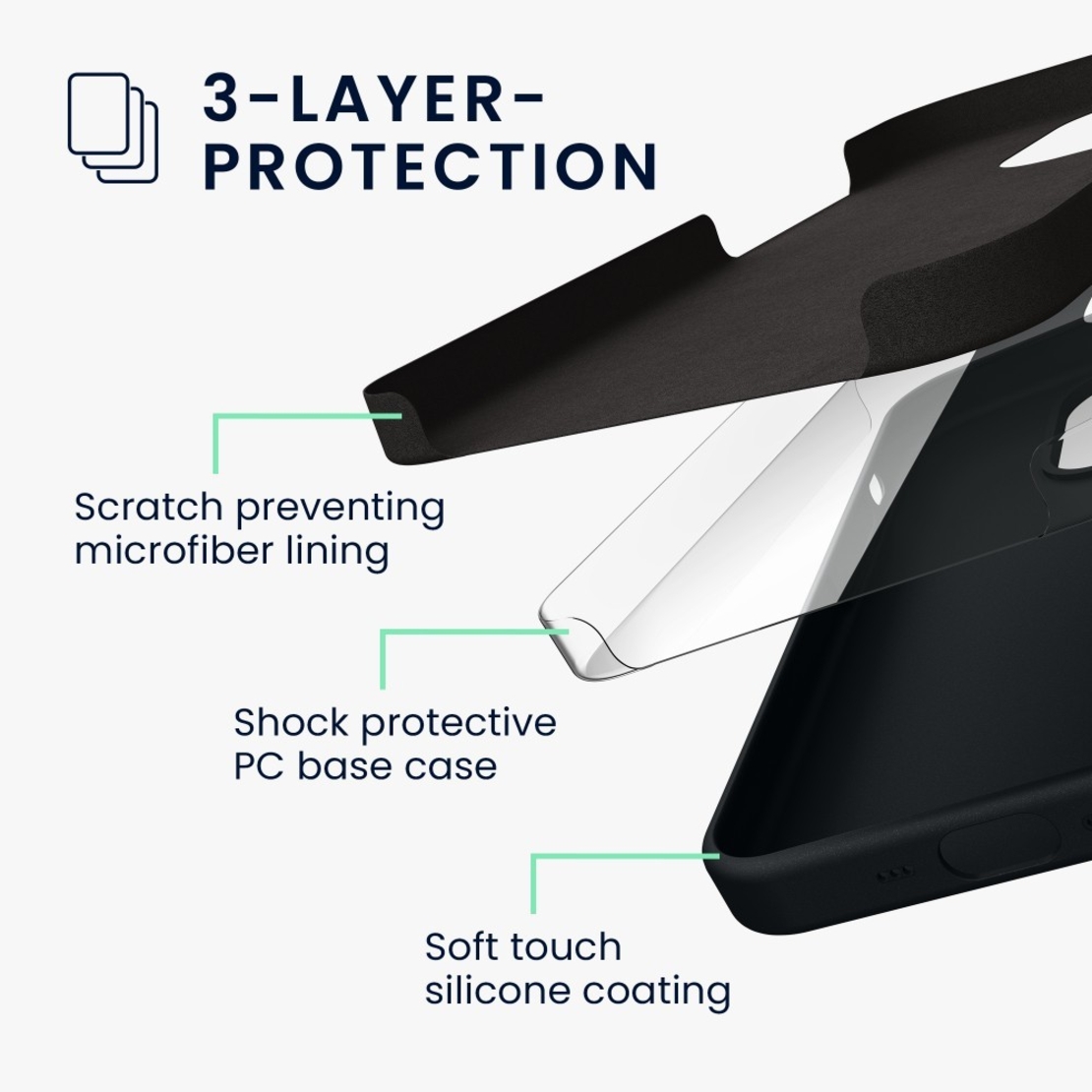 Husa pentru Apple iPhone 14 Pro Vafy, Liquid Silicone, cu Microfibra pe interior, Protectie Antisoc, Negru