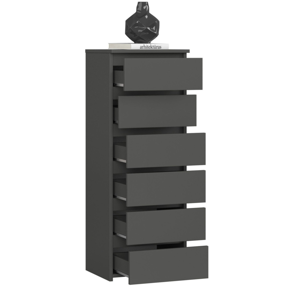 Comoda cu 6 sertare, PAL laminat 16 mm, 40x35x109 cm, gri