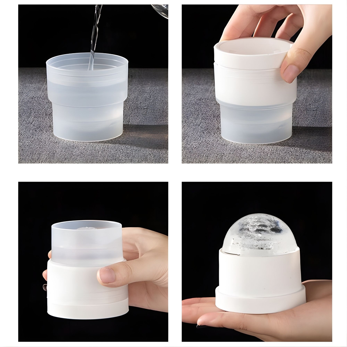 Forma pentru Gheata, Vafy, Sfera XL 6 cm, Silicon Alimentar Premium, Reutilizabila, Topire Lenta pentru Whiskey si Cocktail, Design Stackable, Alb