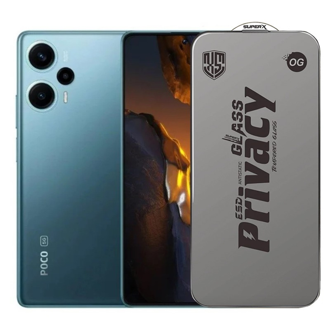 Folie de Protectie pentru Xiaomi Poco F5, Vafy, Sticla Securizata ESD Antistatica, Super-X Privacy OG, Margini Negre, 0.30 mm, Transparent Inchis