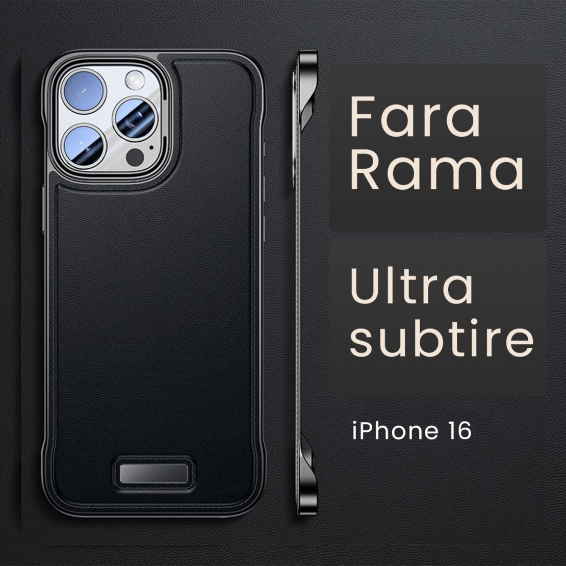Husa pentru iPhone 16, husa de protectie pentru telefon, Vafy, Design Modern fara margini,din Piele PU, Subtire, Negru