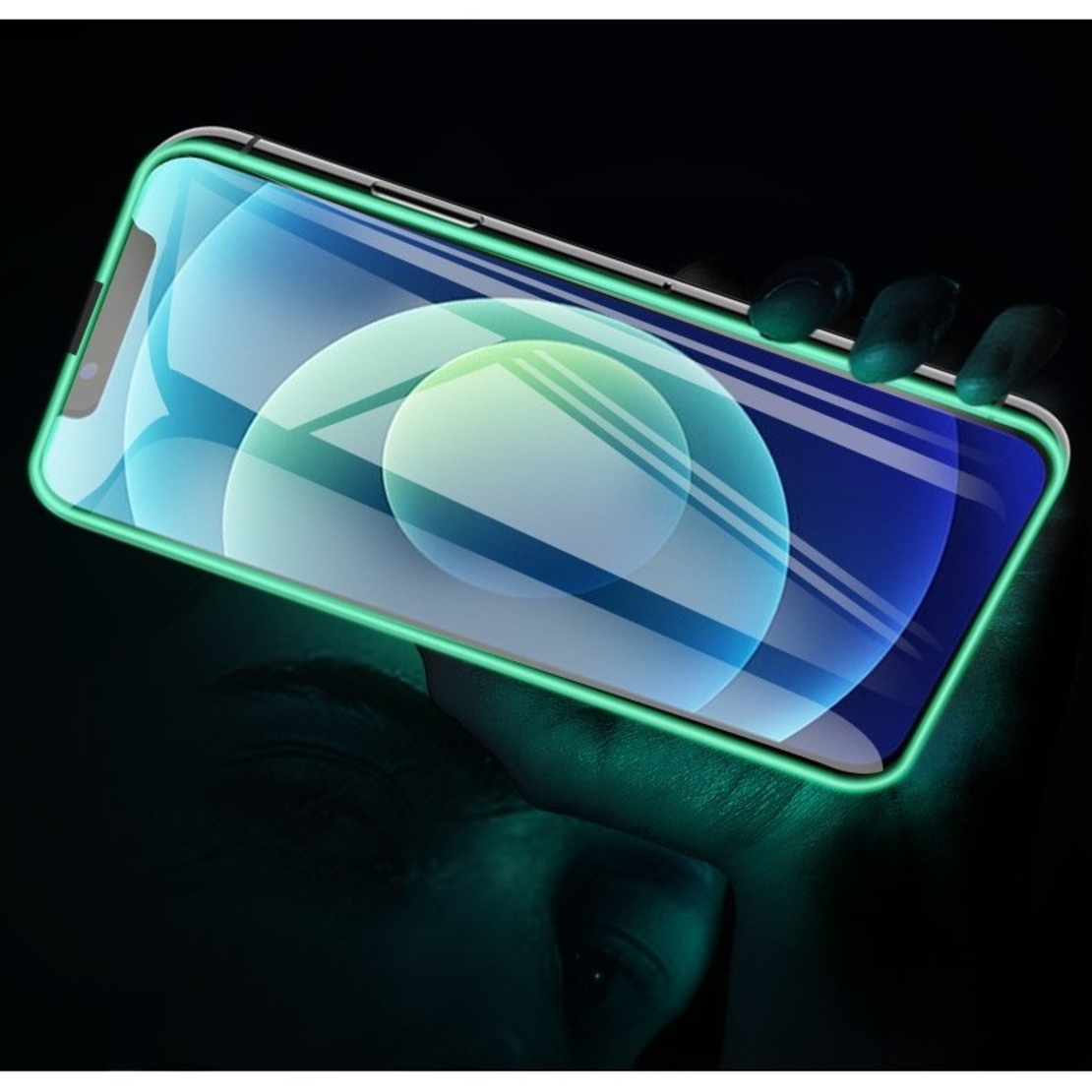 Folie Sticla Securizata Flippy, Luminous, compatibila cu Apple iPhone 12 Pro, Margine fosforescenta verde