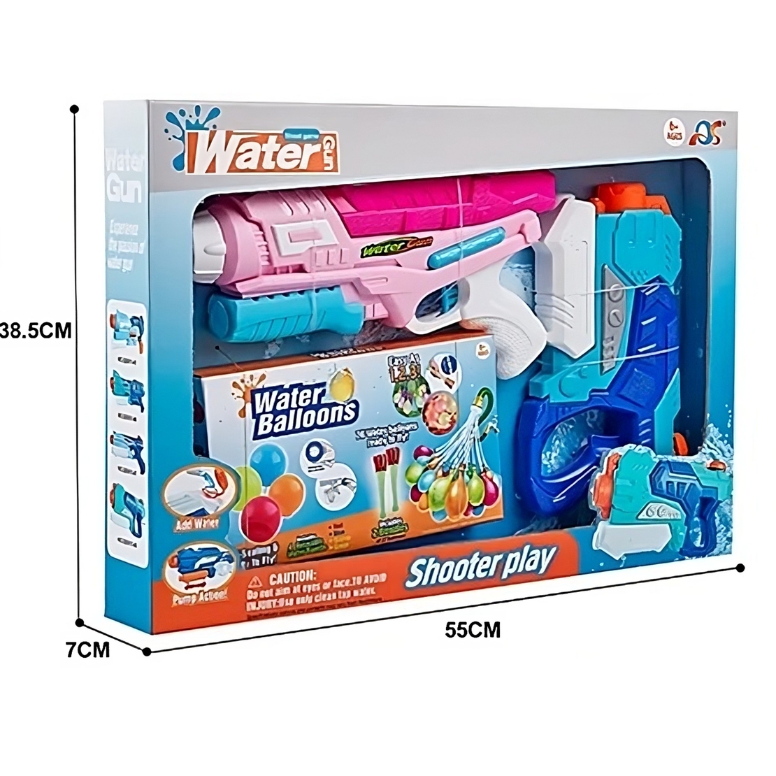 Set 2x Pistol cu Apa pentru Copii, Flippy, 6ani+, cu baloane de apa, Albastru + Roz, 1x 600 ML + 1x 550 ML