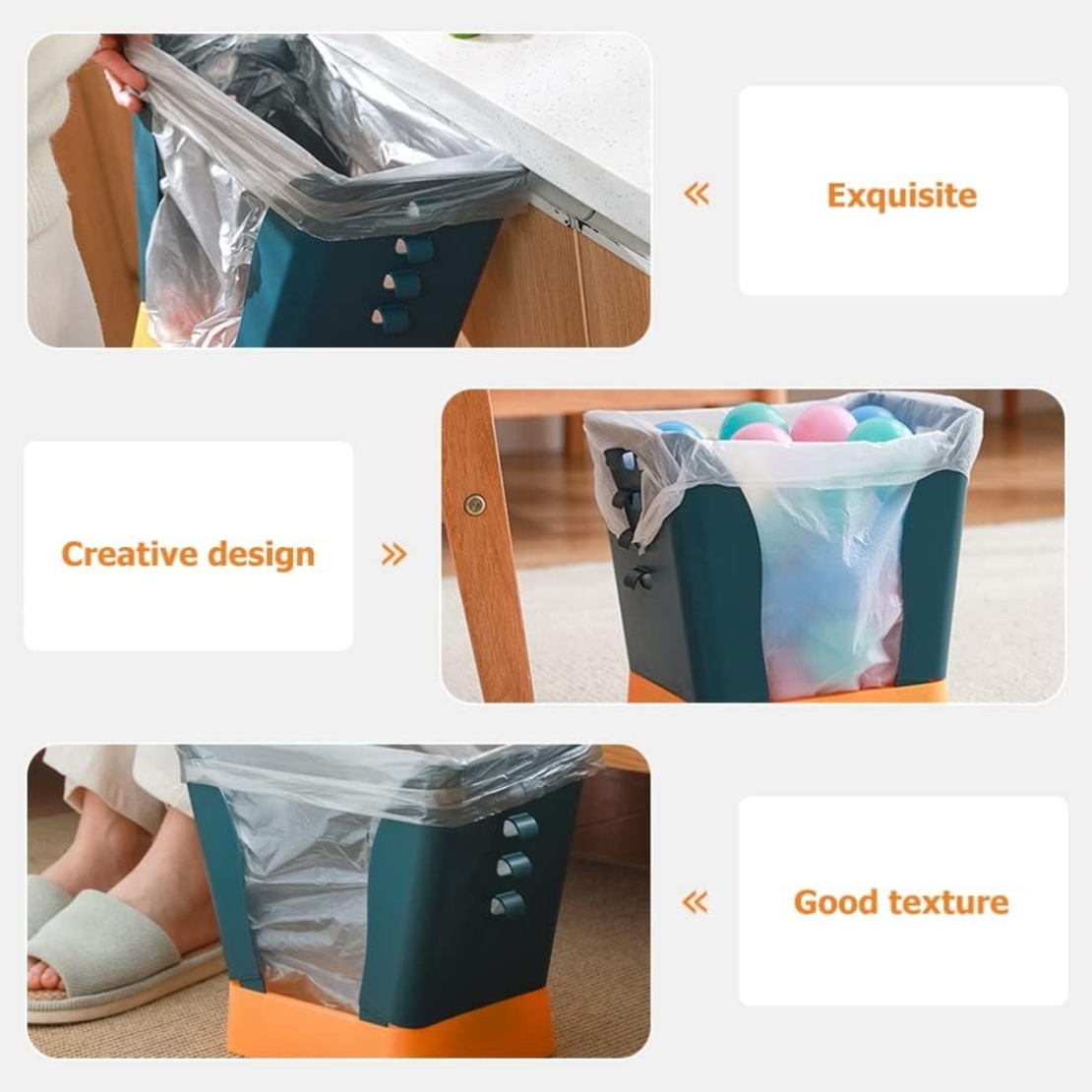 Cos de Gunoi Extensibil, Flippy, din Plastic, Reglabil, Pliabil, Versatil, pentru Bucatarie, Baie sau Birou, Cos Universal, 21x25x17 cm, Albastru Galben