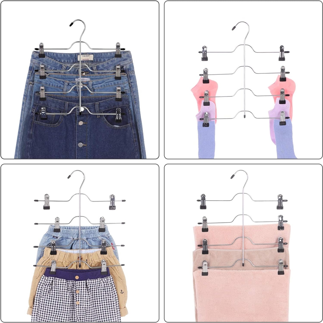 SONGMICS Set de 3 umerase pentru pantaloni, capacitate 4 perechi per umeras, 32cm, argintiu