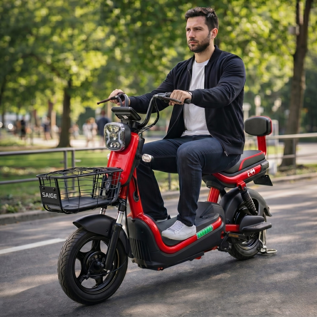 Scuter Electric KUGE, Saige, Fara Permis, Motor 500W, Baterie 48V20Ah, Autonomie 60km, 153x40x85 cm, Viteza Maxima 25km/h, Rosu