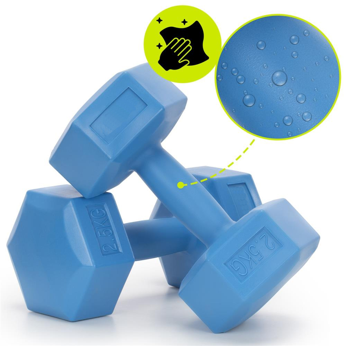 Set gantere hex 2x2,5 kg, bitum cu invelis rezistent PP, albastru
