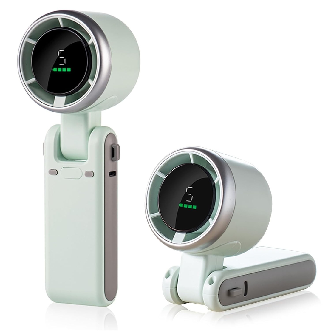 Mini Ventilator Portabil, Vafy, 5 Trepte de Viteza, Afisaj Digital, Incarcare USB, 5V, 2A, 5.95 x 5.2 x 17.2 cm, Verde