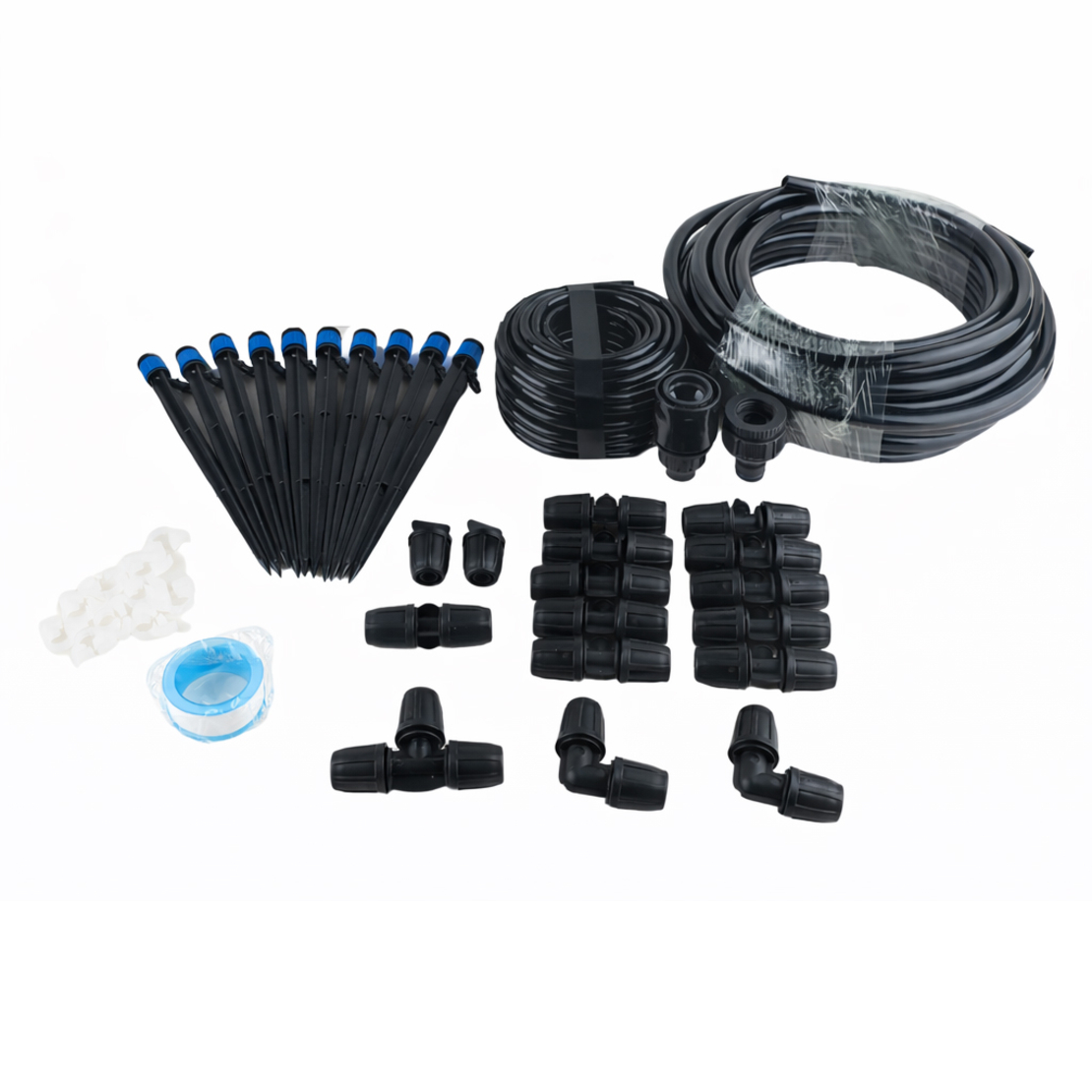 Set irigare gradina cu aspersoare si furtun PVC 20 metri, 10 aspersoare, negru